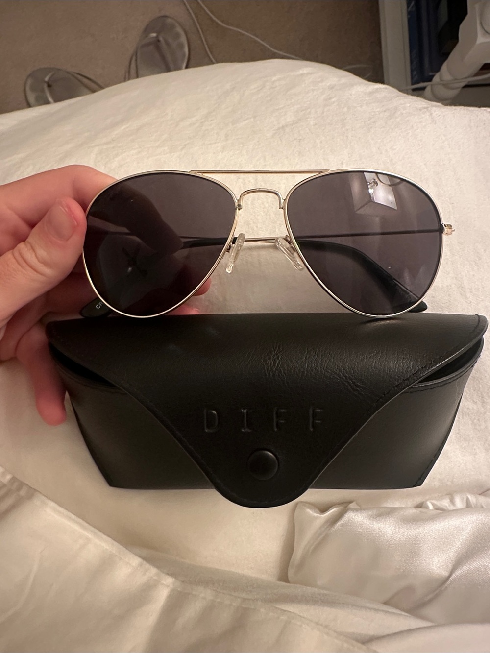 Diff Eyewear Aviator Sunglasses - Gold Frame with Black Lenses